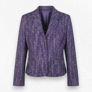 Y2K Vintage Sag Harbor Petite Purple Multi Boucle Blazer Tweed Jacket Size 8P